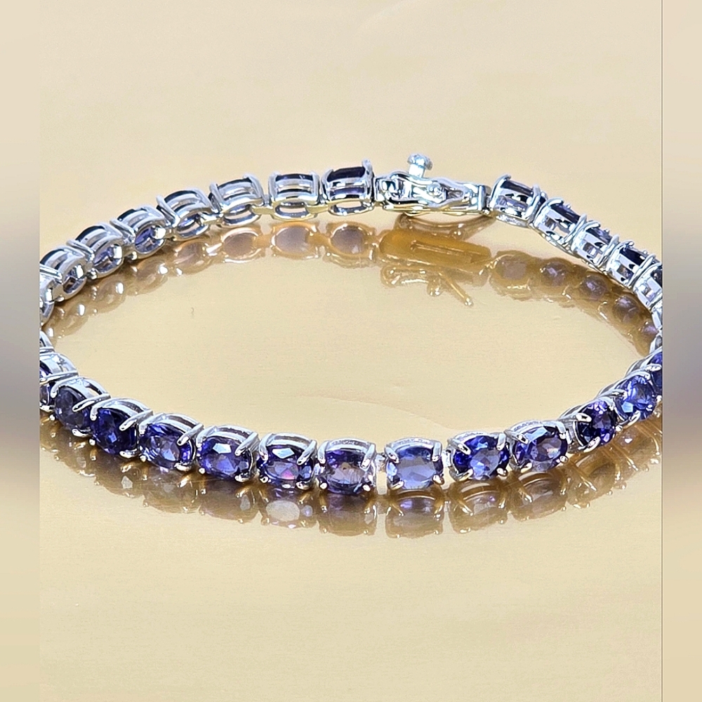 925 Sterling Silver Tennis Bracelet 18cm with Natural Iolite Gemstone
